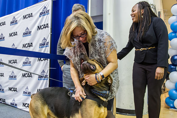 President Mason petting the bloodhound