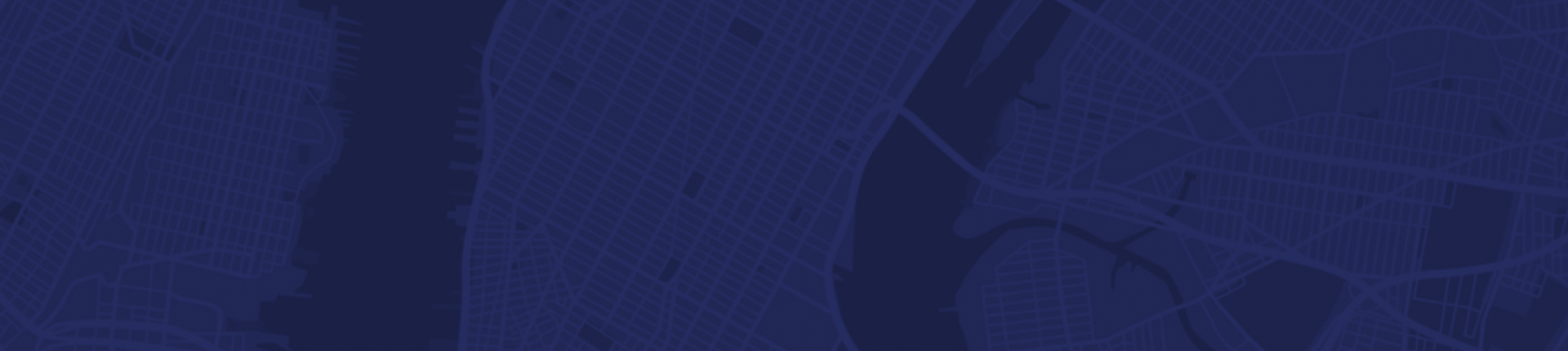 Dark blue map of Lower Manhattan and surrounding areas, showing a simplified grid of streets, waterways, and bridges in a minimalistic design.