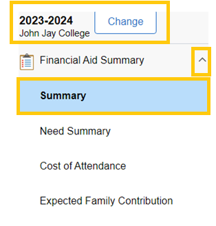 View Financial Aid Summary Image