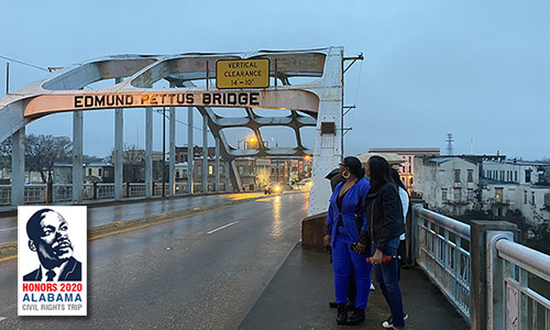 John Jay Honors students walking across the Edmund Pettus Bridge in Selma, Alabama