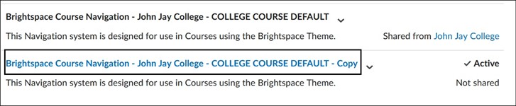 Image displaying how to view currently Active Navbar in Brightspace course.