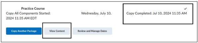 Image showing copy was complete and user can select View Content