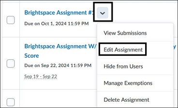 Image of Edit Assignment drop down. 