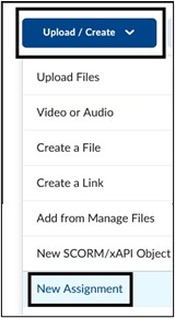 Image of Upload/Create menu. 