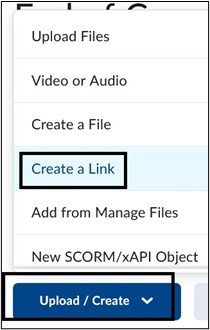Screenshot of Upload Create menu. 