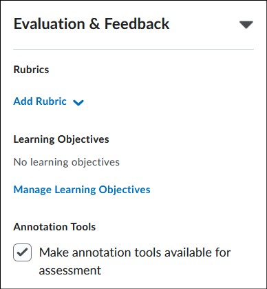 Screenshot of Evaluation and Feedback Settings 