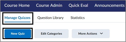 Image of Manage Quiz page. 