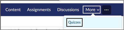 Image of Quizzes Link on Course Navbar. 