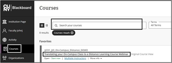 Image of Blackboard Courses Search Field 