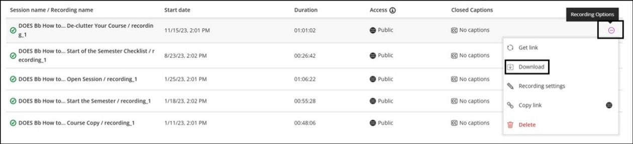 Image of Blackboard Download options. 