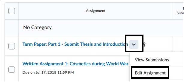 Image of Edit Assignment Link. 