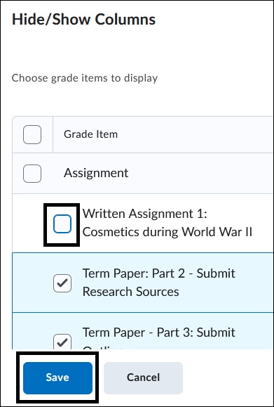 Image of the Hide/Show Columns