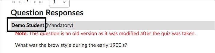 Image of Question Responses page. 