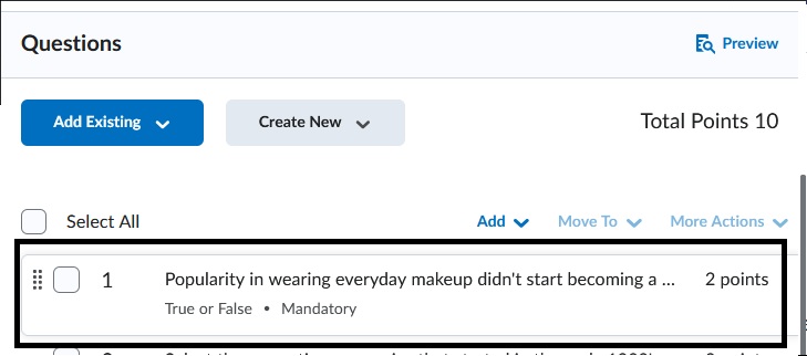 Image of question in a quiz. 