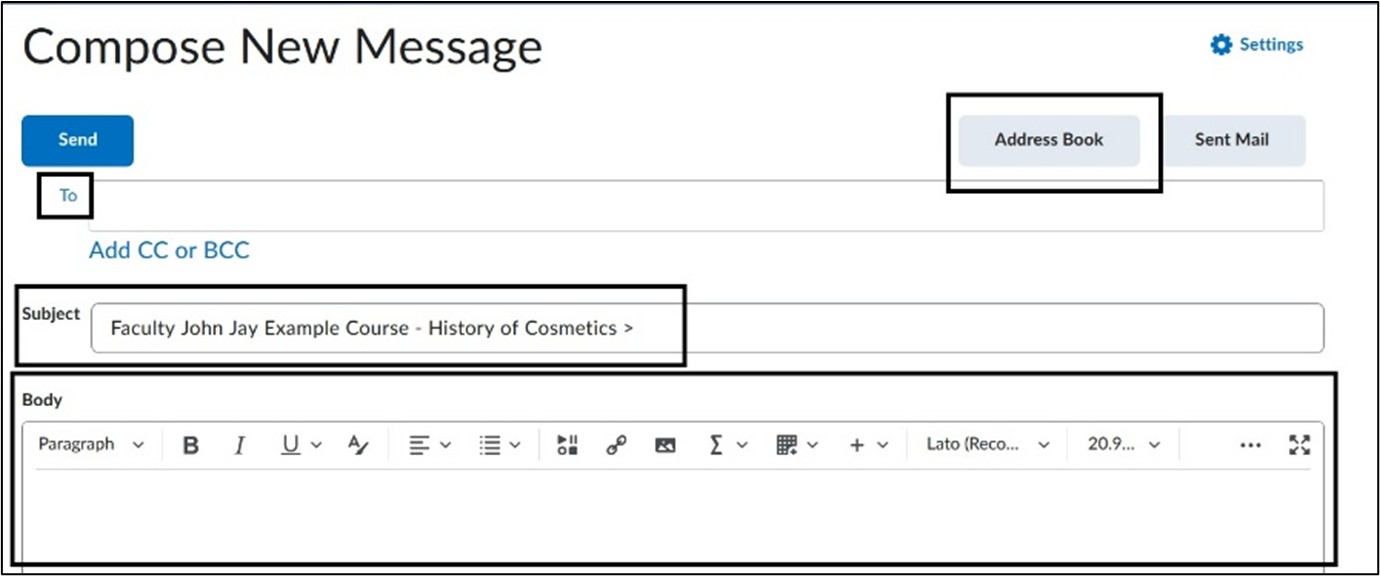 Image of Compose Email Page. 