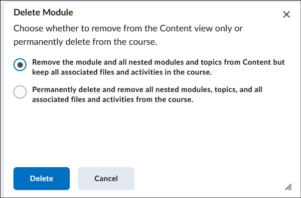 Image of Delete Module Selections. 