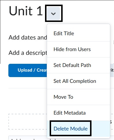 Image of Delete Module selection. 