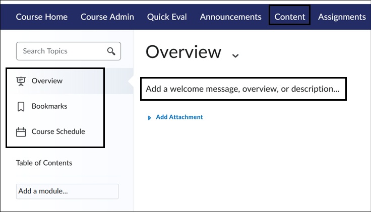 Image of Overview on Content page. 