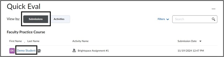 Image of Quick Eval Submission. 