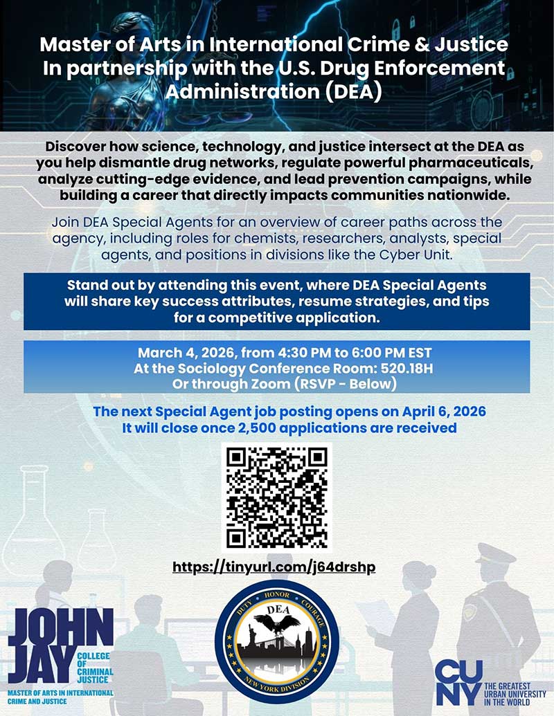 Flyer for the MA International Crime and Justice Partnership with the U.S. Drug Enforcement Administration (DEA)