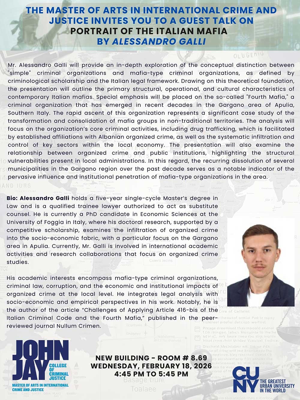 Flyer for the Guest Talk on Portrait of the Italian Mafia