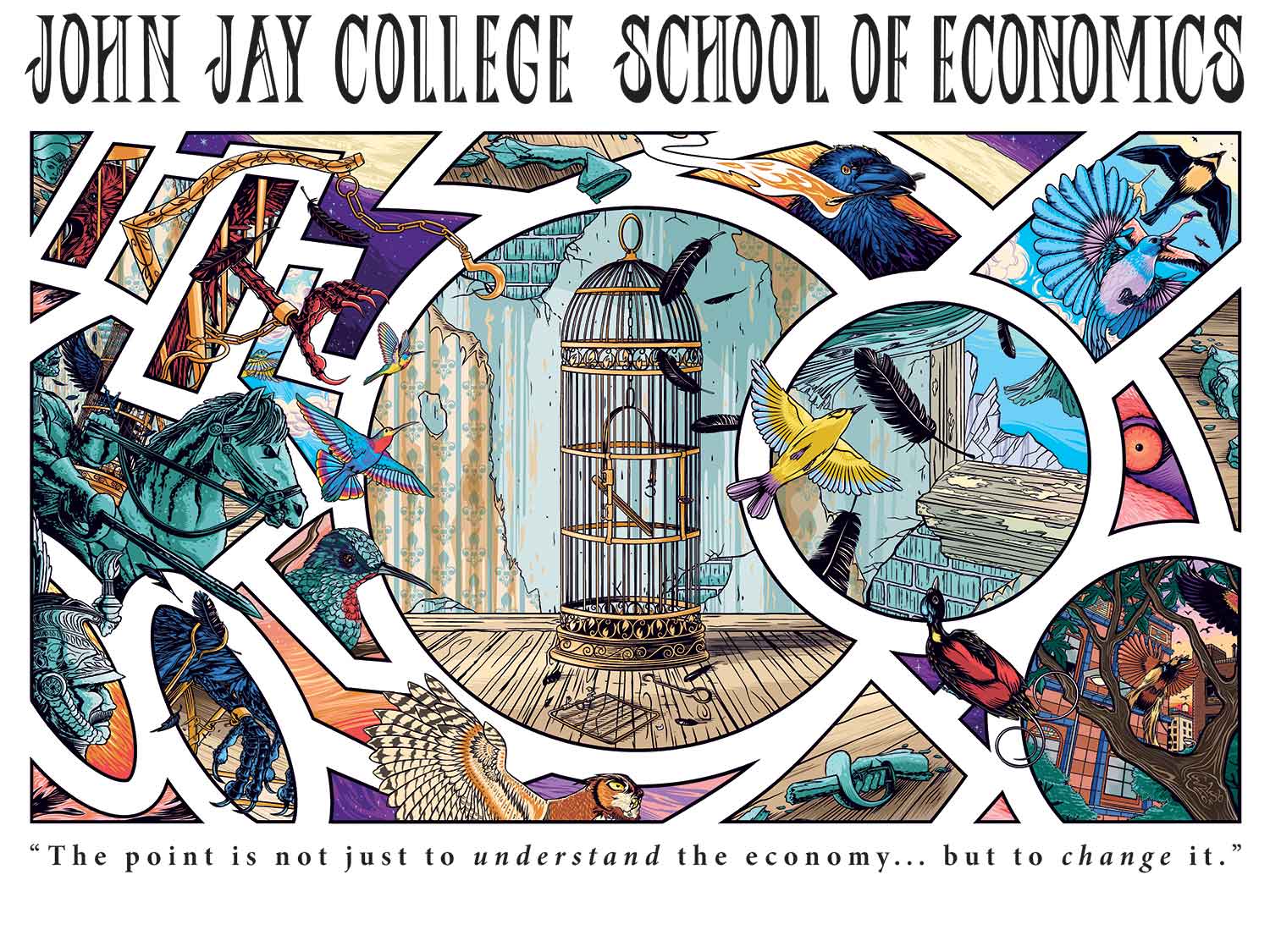 An illustrated poster for the John Jay College School of Economics
