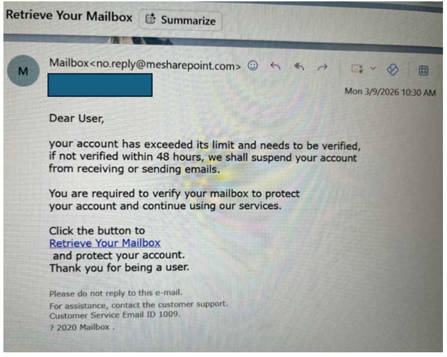 Example of a Phishing email