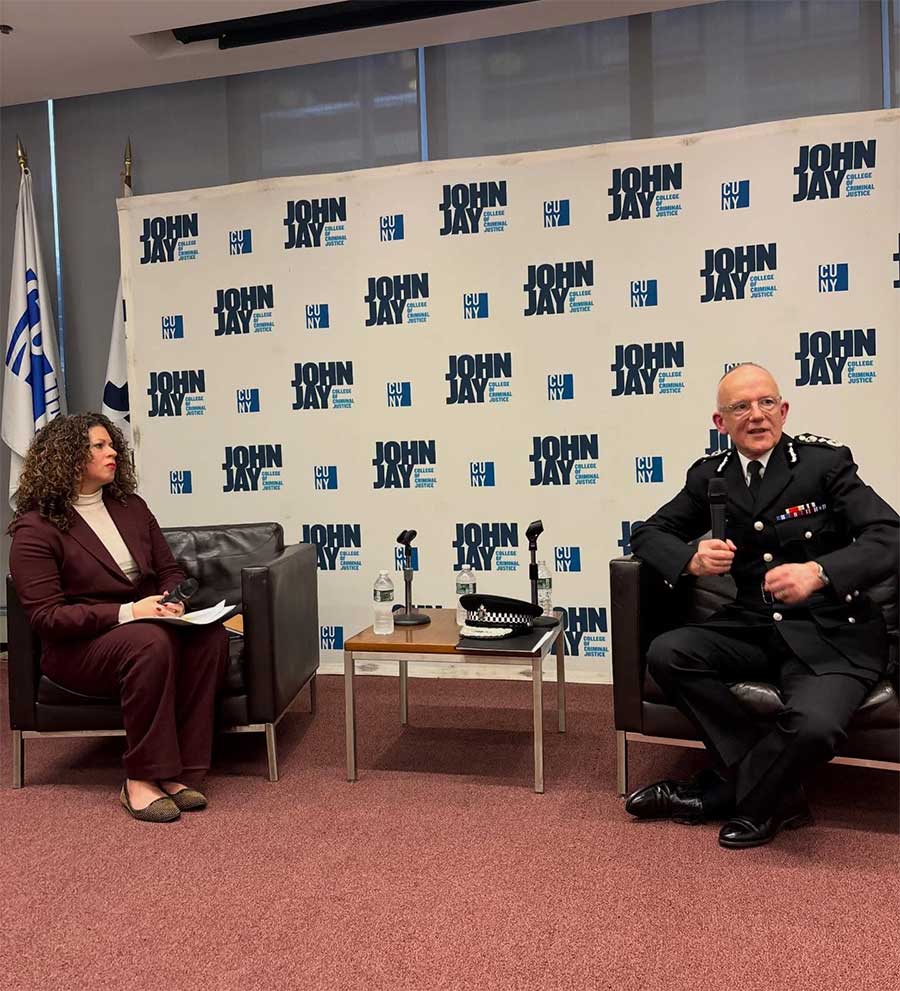 Commissioner Sir Mark Rowley at the Leaders of Justice Talk with John Jay College Vice President Erica Bond