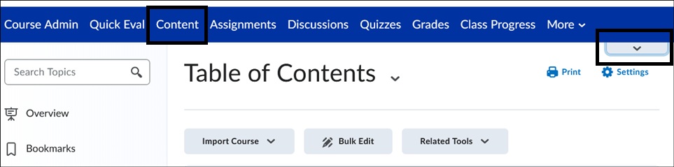 Content page with black square box highlighting the arrow to access the NCE.
