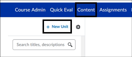 Screenshot of New Unit tab