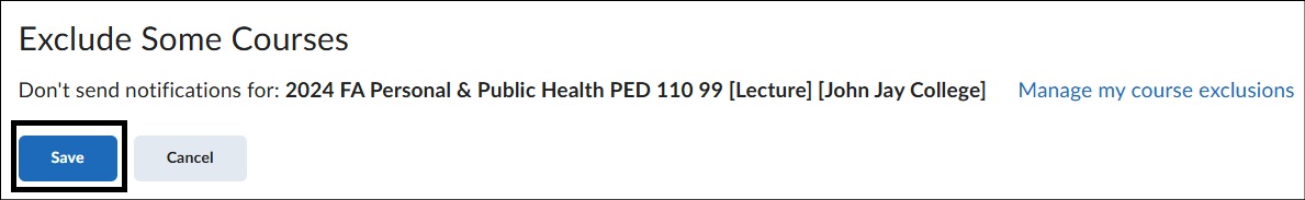 Excluded classes listed, highlighting Save button to hold changes.