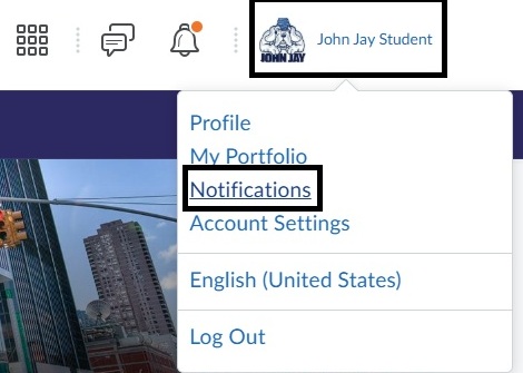 Notifications link on the submenu.