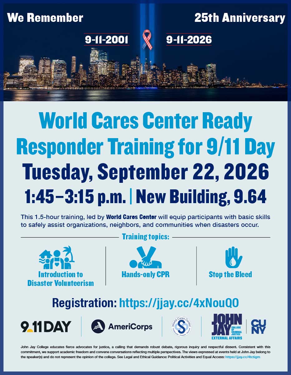 Flyer for World Cares Center Ready Responder Training for 9/11 on September 22, 2026