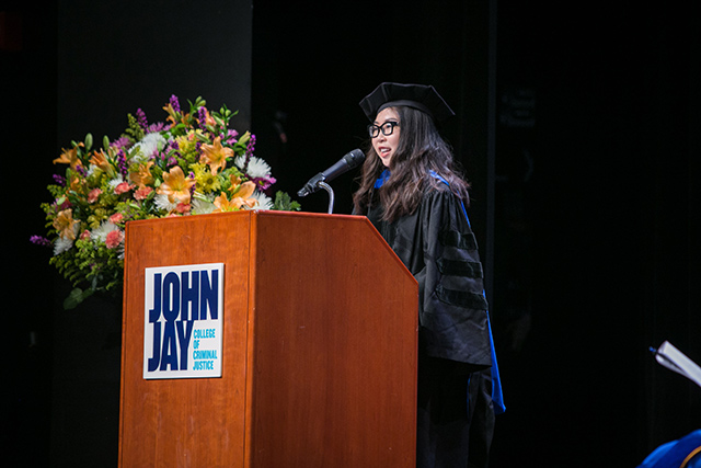 Student Council Vice President Elza Kochueva speaks to the crowd 