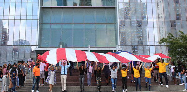 A view of the flag planting from Haaren Hall