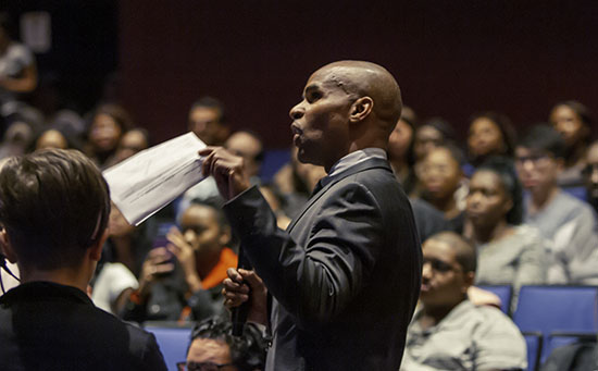 Charles Davidson, J.D., Ph.D., Director of the Pre-Law Institute and the Center for Post-Graduate Opportunities, telling the audience about PLI’s successes