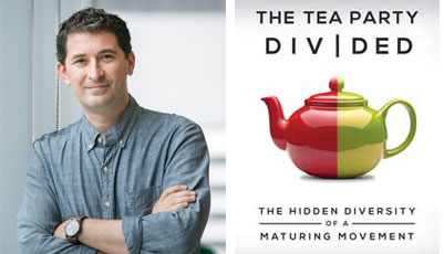 Side by side image of a portrait of Heath Brown and cover of The Tea Party Divided