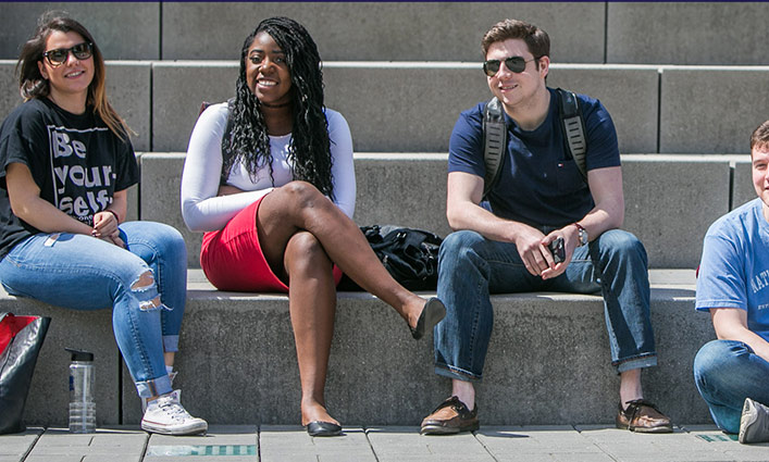 Students sitting on the Jay Walk Steps