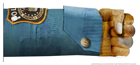 Illustration of a police arm with badge