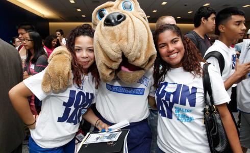 Two students with the Bloodhound mascot