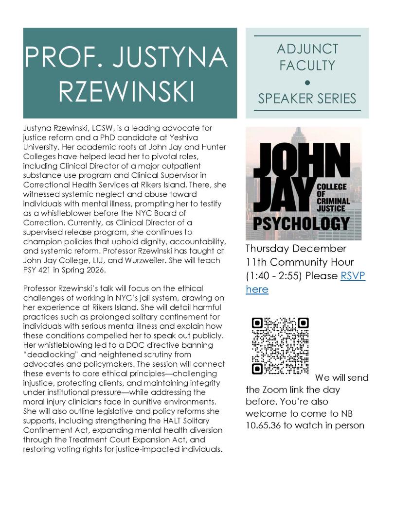 Adjunct speaker series Prof Justyna Rzewinski